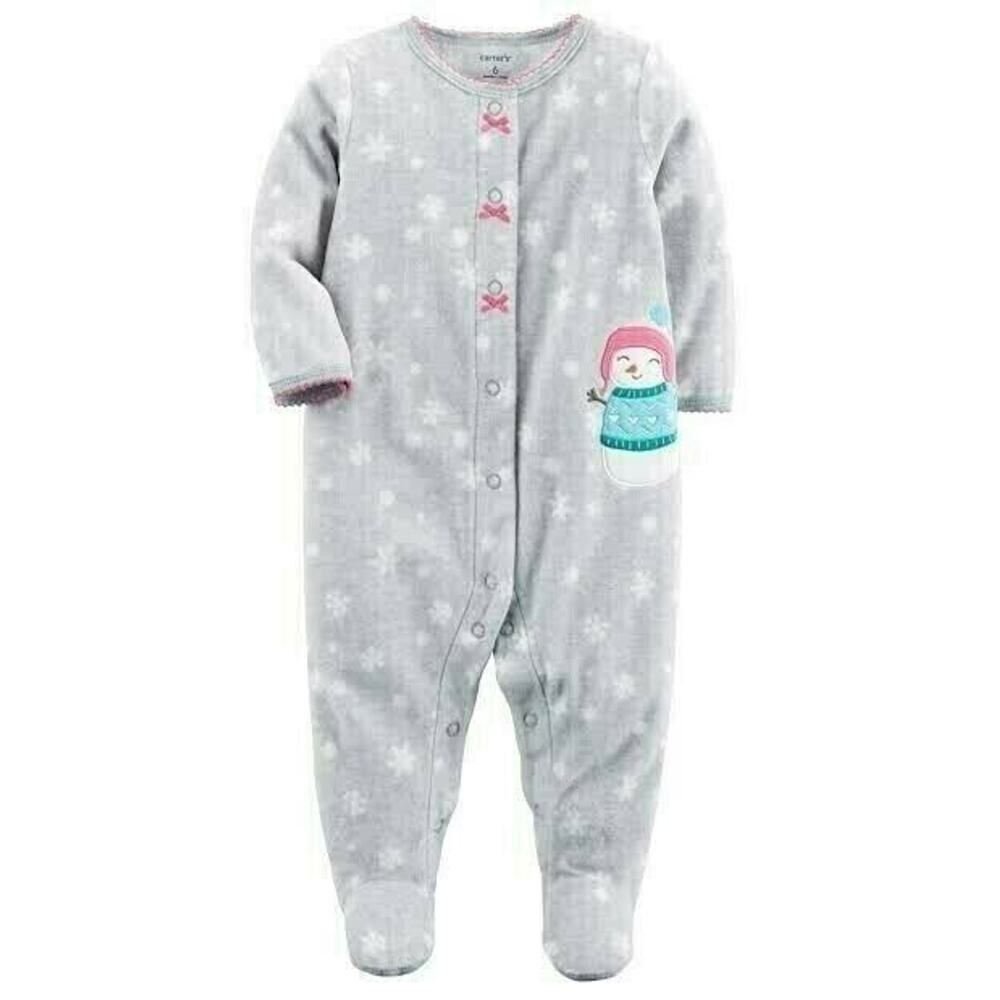 Baby Infant Girl Snowman Christmas Fleece Footie Snap Sleeper One-Piece 3 Months